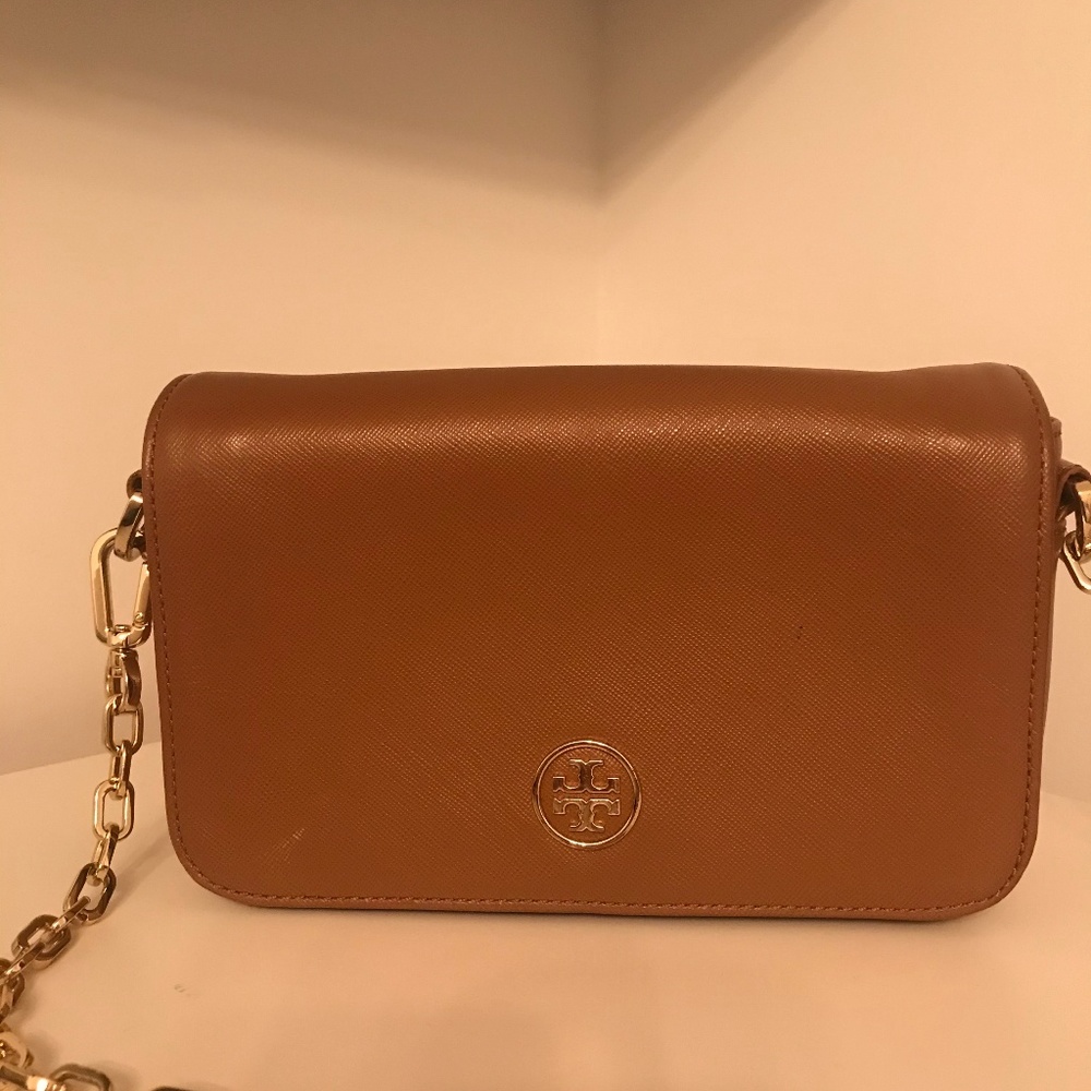 Tory Burch Nude Leather Crossbody w/ Gold Chain